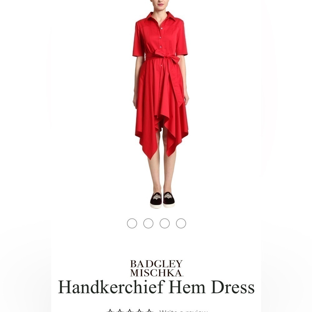 Badgley Mischka Button down Crimson Red short sleeve dress Handkerchief hem